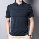 BROWON Fashion gestreiftes Herren-T-Shirt Sommer dünn atmungsaktiv Umlegekragen Herren-Tees Kurzarm Business Arbeit Übergrößen-Oberteile