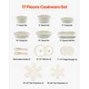SucceBuy 17 Piece Pots and Pans Set Nonstick Detachable Handle Cookware Kitchen RV Cooking Sets, with Frying, Sauce, Saute Temp