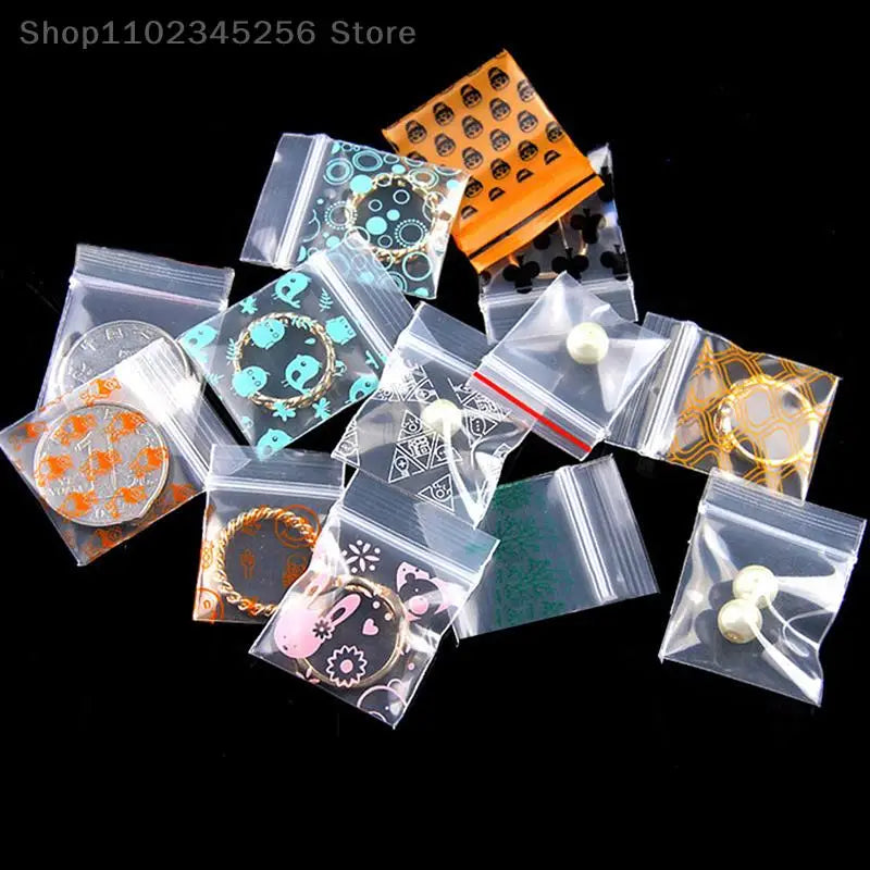 100 Pcs Small Ziplock Bags Smile Skull Pattern Portable Storage Pouch Transparent Seal Bag Baggie Accessories 2.5*3.5cm