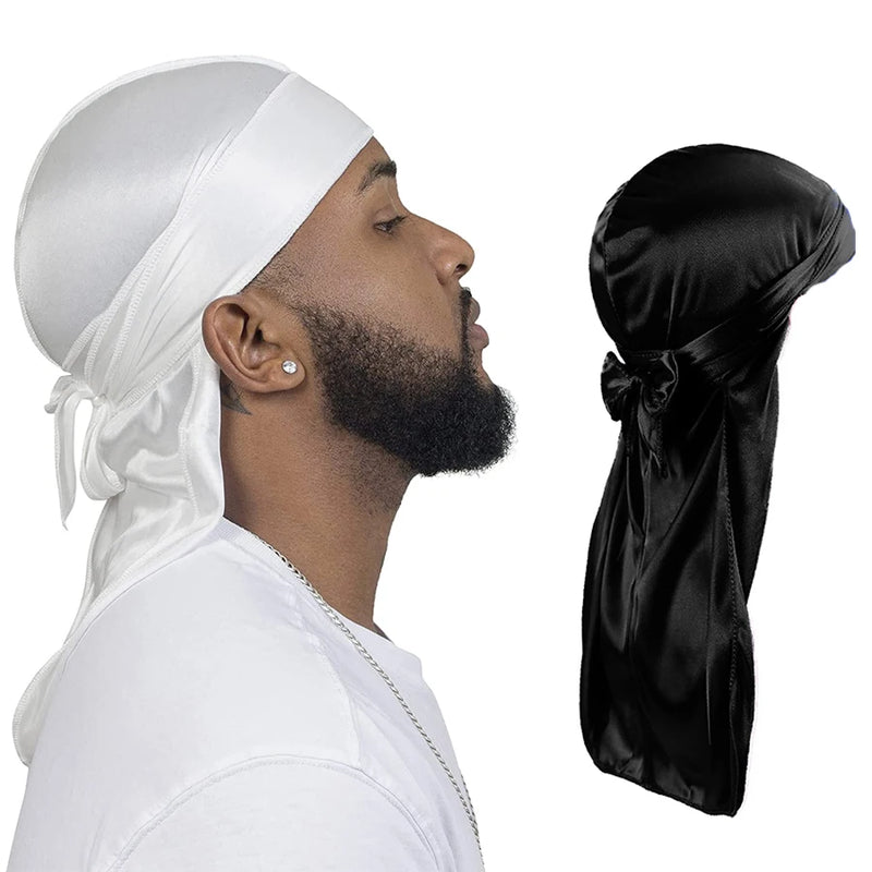 Unisex Silky Durags Bandanas Turban Hat Wigs Doo Men Satin Durag Biker Headwear Headband Hair Accessories Extra Long Tail Du-Rag