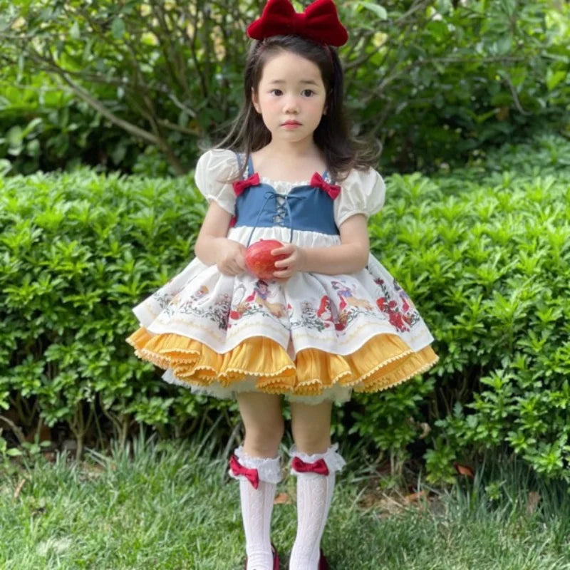 Spanish Bow Snow White Princess Dress Girls Lolita Vestido Children Birthday Eid Easter Party Ball Gown Kids Lace Boutique Cloth