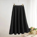 Minimalist Autumn and Winter Bright Silk Plaid Women'sFashion Elegant Mid Length Elastic High Waisted Large Hem A-line Skirt