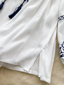 Women's Bohemia Blouse Embroidered Autumn Spring O-neck Collar Bow Tie Lantern Sleeve Top Blusas Mujer Female Tops BL020