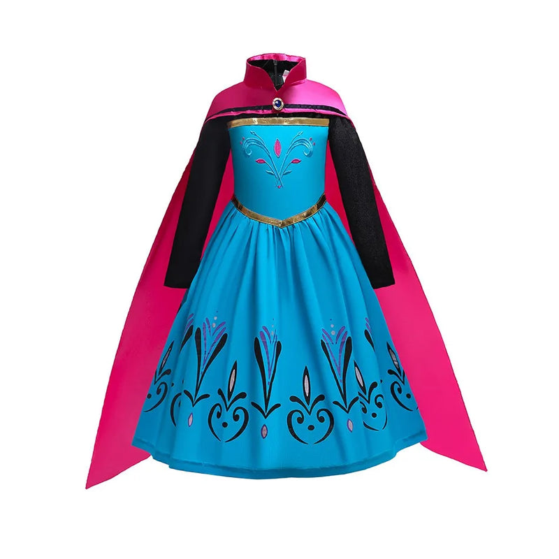 Girls Elsa Coronation Dress Up Long Sleeve Snow Queen Halloween Party Princess Costume Kids Christmas Elza Fancy Clothes Cloak