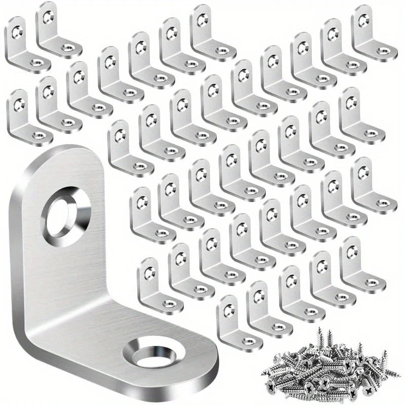 40pcs Stainless Steel L Brackets - Small Right Angle Corner Brace for Shelves, Wood Furniture, Chair, Drawer with 80pcs Screws