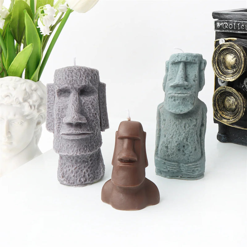 Hot Big Nose Stone Man Candle Silicone Mold Easter Island Moai Statue Crafts Abstract Carving Upper Body Epoxy Resin Mould