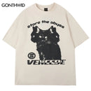 Summer Men Cotton T-Shirt Fashion Tops Tees Male Casual Clothing Short Sleeve Streetwear Cats Stare The Abyss Graphic T-shirt