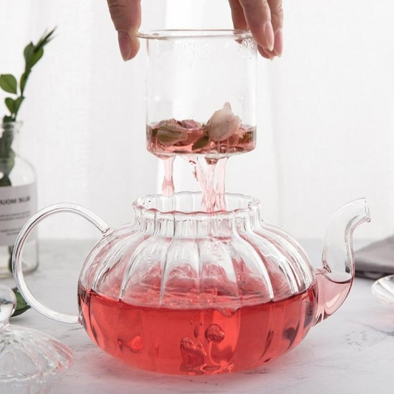 600ml Punpkin Pattern Heat-resistant Glass Teapot With Strainer Filter Teapot Can be Heated Water Tea Pot Drinkware