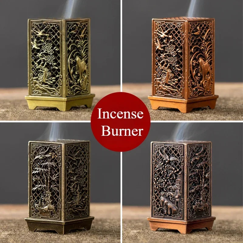 Square Vertical Incense Burner Small Xiangyun Alloy Incense Holder Indoor Aromatherapy Home Ornament Chinese Plum Inense Burners