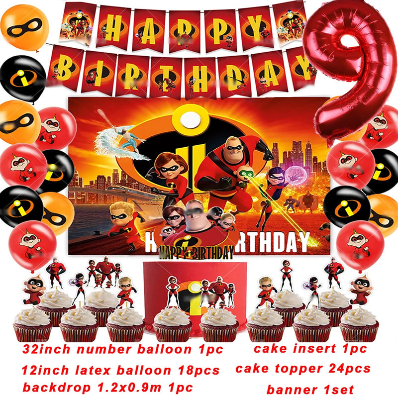 Cartoon The Incredibles Theme Boy Birthday Party Latex Balloons Cake Topper Banner Background Baby Shower Supplies For Kids Gift