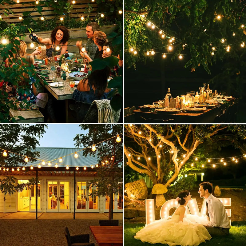 G40 LED Globe String Lights Outdoor, 3-day Delivery, IP65 Plastic Bulbs, Balcony Garland Fairy Lamps for Wedding Christmas Party