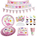 Cartoon Pink Dinosaur Birthday Party Decorations Disposable Tableware Plate Cup 3D Dinosaur Balloon for Girls Baby Toys Supplies