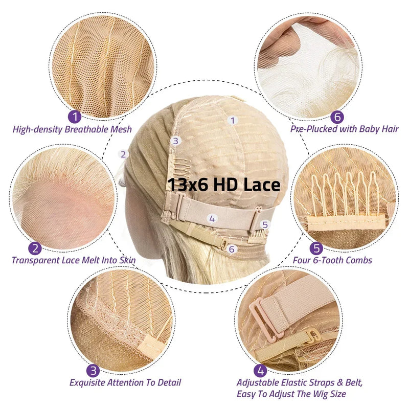 613 Blonde Honey Colored Body Wave 13x6 Frontal Full HD Transparent Lace Human Hair Wigs Lace Front Preplucked Wig Black Women