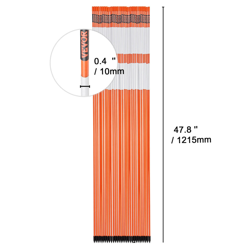 SucceBuy Driveway Markers 48 inch 0.4 inch Diameter Fiberglass Poles Snow Stakes For Parking Lots Walkways Easy Visibility