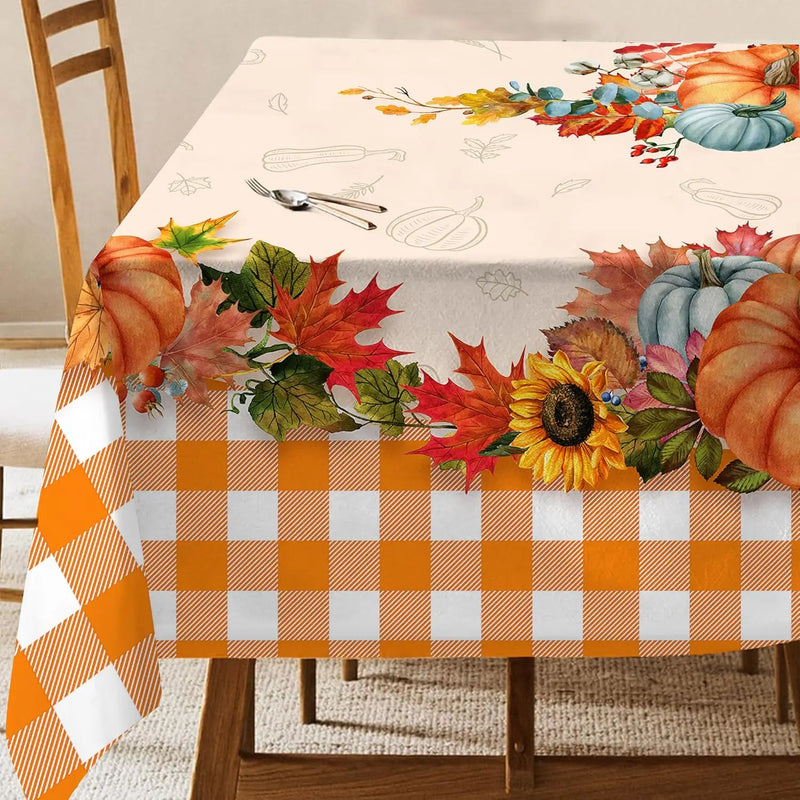 Thanksgiving Fall Pumpkins Maple Leaves Buffalo Plaid Tablecloths Autumn Orange Sunflower Table Cloth Kitchen Dining Table Decor