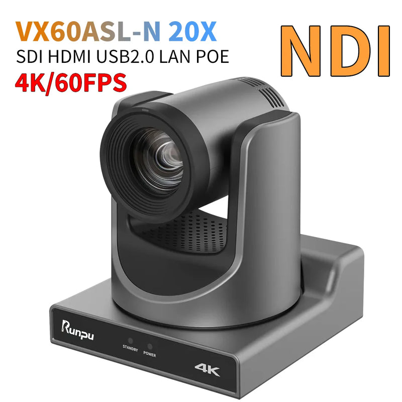 Runpu 4K60FPS NDI Camera POE 12X 20X Zoom AI Tracking PTZ Camera SDI HDMI USB POE IP Conference Camera for Church Live Streaming