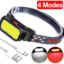 Portable Powerful LED Headlamps 4 Modes USB Rechargeable COB Headlight with Red Light Waterproof Night Fishing Head Lamp Torch