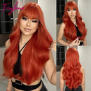 Burgundy Dark Red Synthetic Wigs Long Wavy Wine Red Cosplay Wig with Bangs for Women Natural Body Wave Halloween Heat Resistant