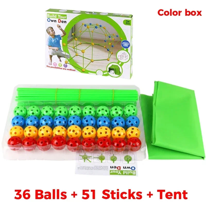 Kids Construction Toys Fort Tent Building Kits DIY 3D Play Tent House Sticks Design Building Tools Assemble Toys Children Gifts