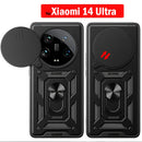 Armor Funda für Xiaomi 14 Ultra Hülle mit verschiebbarer Kameraobjektivschutz und Ringständer für Xiaomi 14 Ultra Capa