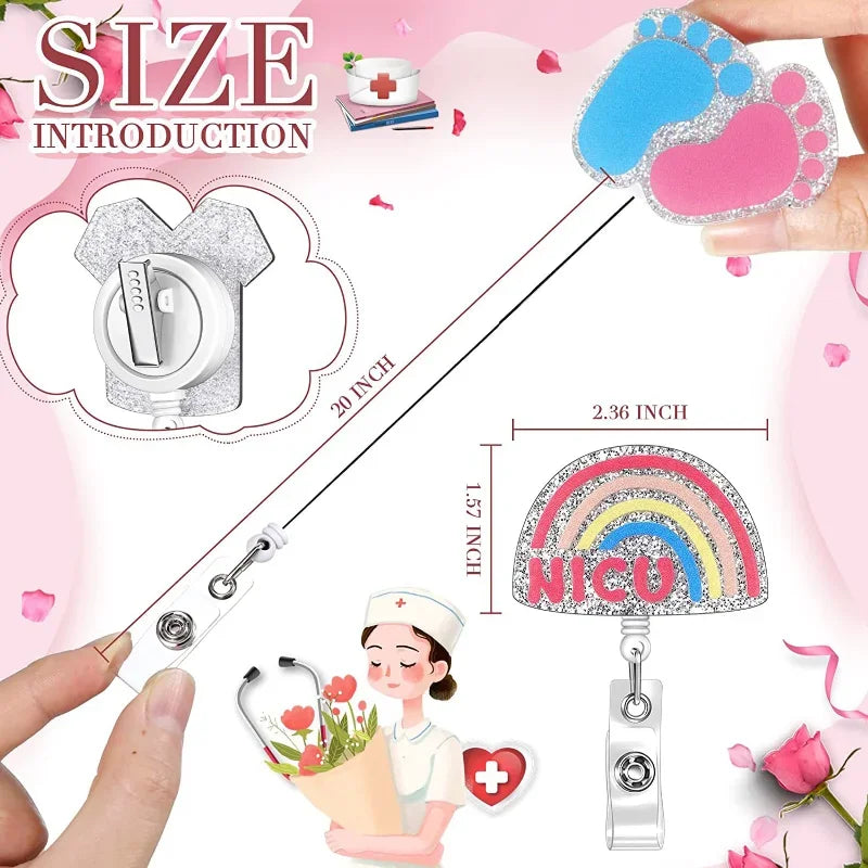 1pc Crystal Acrylic Retractable Badge Reel for Staff Nurse Workers Pass Work Card Badge Holder ID Tag Clips