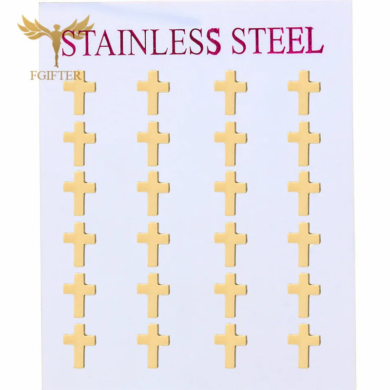 12 Pairs Pack Stainless Steel Earrings Set Cross Jesus Ear Studs Piercing Jewelry Wholesale Christian Catholicism Accessories