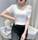 Tops Woman Short Sleeve Coquette Clothes Slim Off Shoulder Sexy T Shirt for Women Summer Outfit Plain Elegant Cheap Women's Tee