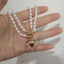 Kpop Vintage Rot Liebe Herz Anhänger Zirkon Perlenkette Choker Halskette Für Frauen Party Ästhetischer Schmuck Weihnachtsgeschenk Hot Sale