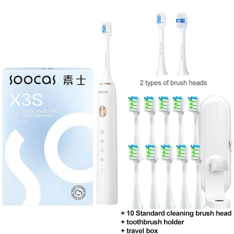 SOOCAS X3S Adult Sonic Electric Smart Toothbrush IPX8 Waterproof 180 Days Battery Life Ultrasonic Soft Cloud Toothbrush Heads