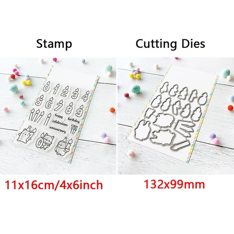 Birthday Cake Cute Frog Fox Animals Cutting Dies and Clear Stamps Bottle Thank You Words Dies For DIY Scrarpbooking Paper Craft