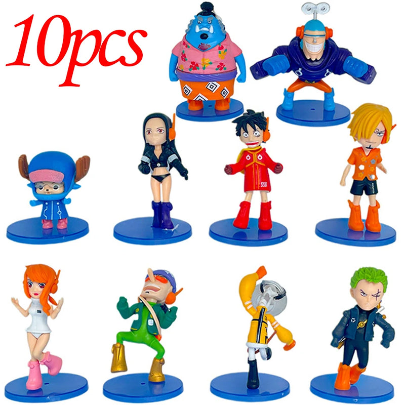 10pcs Anime One Piece Figure  Luffy Roronoa Zoro Toys Q Version Action Figura Kawaii Doll PVC Model Kid birthday Christmas Gift