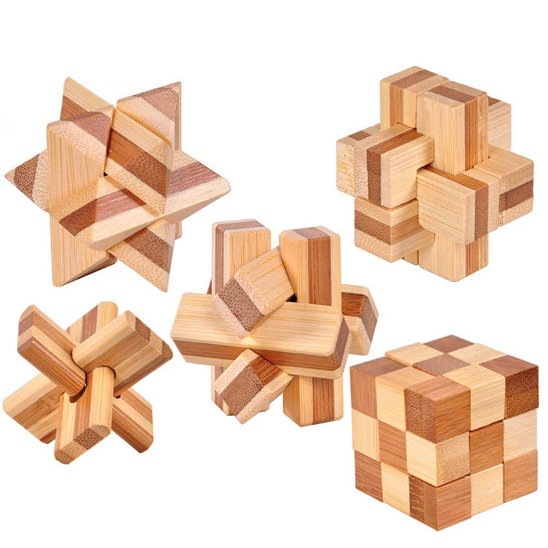 11 Types 4.5CM IQ Brain Teaser Kong Ming Lock 3D Wooden Interlocking Burr Puzzles Game Toy For Adults Kids Wholesale