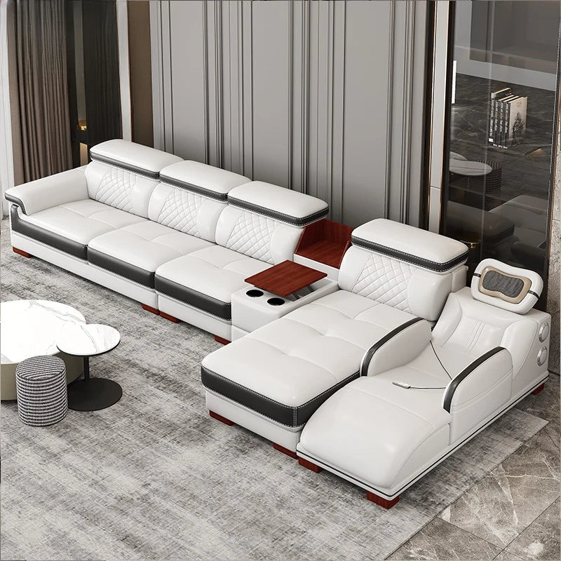 Multifunctional leather sofa, modern and simple living room corner combination, Nordic intelligent massage, left and right noble