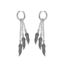 Punk Vintage Design Leaf Hoop Earrings For Women Men Jewelry Accessories Black Stainless Feather Earring Brincos