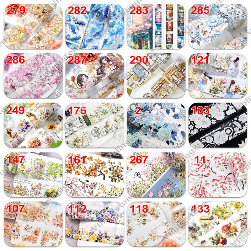 2M Blue Flower PET Washi Tapes Cute Girls Rose Transparent PET Masking Tape Decorative Diary Scrapbooking Sticker Aesthetic