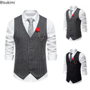 New Arrivals Men's Vintage Striped Suit Vest Fashion Business Party Dress Vests High-end Slim V Neck Casual Waistcoats Gentleman