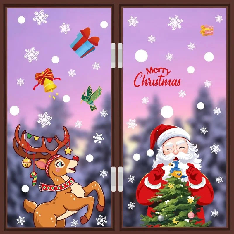 Christmas Santa Claus Wall Sticker Cartoon Snowman Window Glass Static Stickers Merry Christmas Party Decor Happy New Year 2025