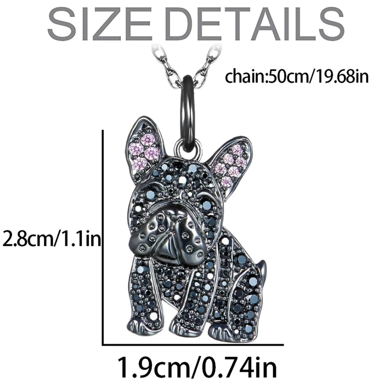Exquisite Cute Black Bulldog Pendant Necklace for Women Elegant Pet Puppy Jewelry Animal Accessories Dog Lovers Gift