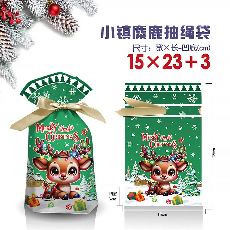 Hot Sale 10Pcs/Lot 15x23cm Christmas Plastic Gift Bag Party Favor Boutique Cosmetics Candy Gifts Packaging Bags With Drawstrings