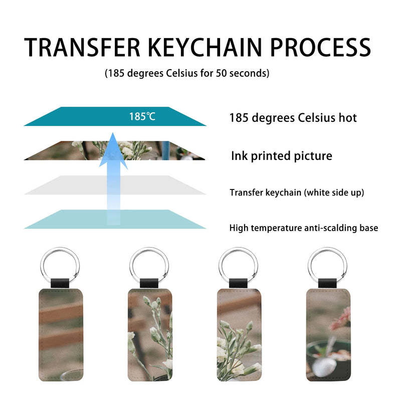 10Pcs Leather Keychain Blank Rectangle MDF Keychain Sublimation Heat Transfer Keychain Kit Jewelry Making