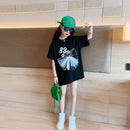 Teenagers Girls T-shirt 2023 Summer Girl Short Sleeve Tops Tees Sport Kids School Costume Children Long T-shirts 4-12 Years Old