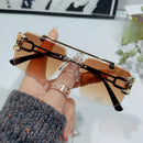 Fashion Metal Leopard Rimless Sunglasses Double Bridges Gradient Ocean Film Shades