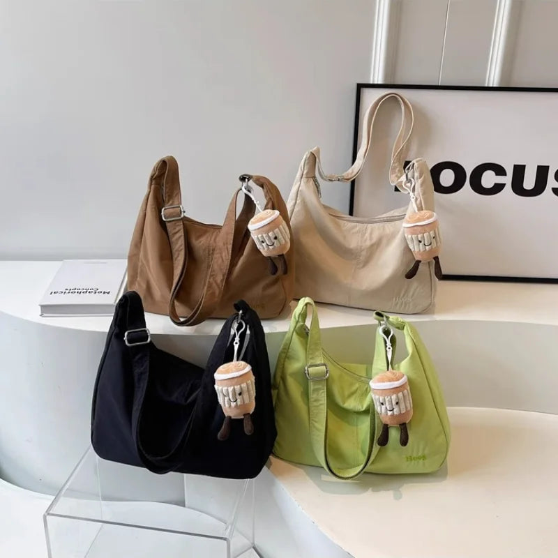 Women Japan Style Hobo Crossbody Bag Large Capacity Ins Style Versatile Embroidery Shoulder Bag Waterproof Commuter Bag