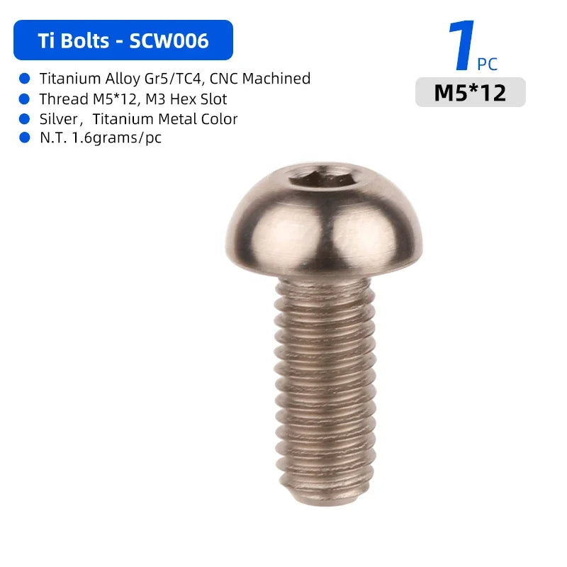 Titanium TC4 Bolts M5x12mm Hex Head for Bicycle Bottle Cage Install MTB Road Bike Ultralight Ti Parts Cycling Accessories