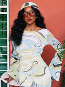 Sexy Backless Printed Dress Women's O-neck Full Sleeve Straight  Long Dresses 2026 Summer Fashion High Street New Lady Outfits