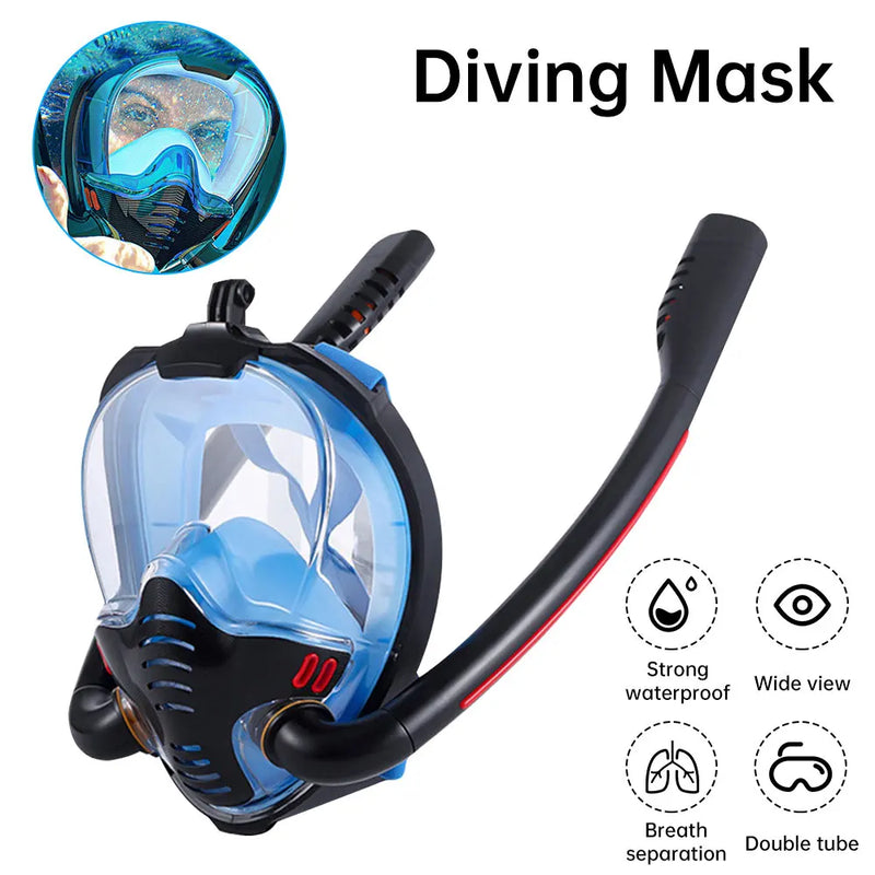 Snorkeling Mask Double Tube Silicone Full Dry Diving Mask Adults Swimming Mask Diving Goggles Underwater Breathing Equipment