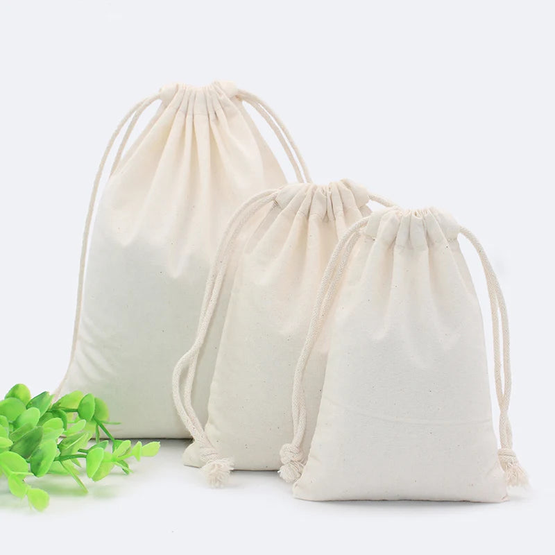 Grand Quality Cotton Small Drawstring Pouch Home Large Capacity Storage Bags Big Size Food Bread Portable Sacks