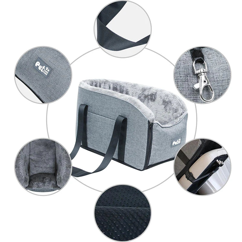 Pets Safety Seat Box Control Console Pet Nest Travel Portable Pet Dog Car Seat Car Armrest Thicken Plush Box For Small Dog Cat
