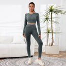 2 Pieces Sets For Women Wash Tie-dye Sports Sets Long Sleeved Round Neck Top Hight Waist Lift Hip Outdoors Leggings Sports Sets