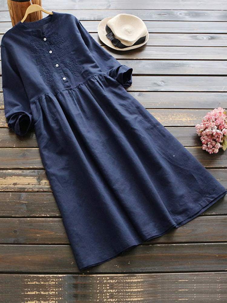 2023 Autumn Embroidery Long Shirt Dress ZANZEA Vintage Women Casual Cotton Vestidos Women Long Sleeve Sundress Kaftan